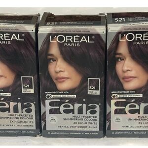 Lot Of 3 L'Oreal Feria Multi Faceted Shimmering Colour 521 Cool Amethyst Color